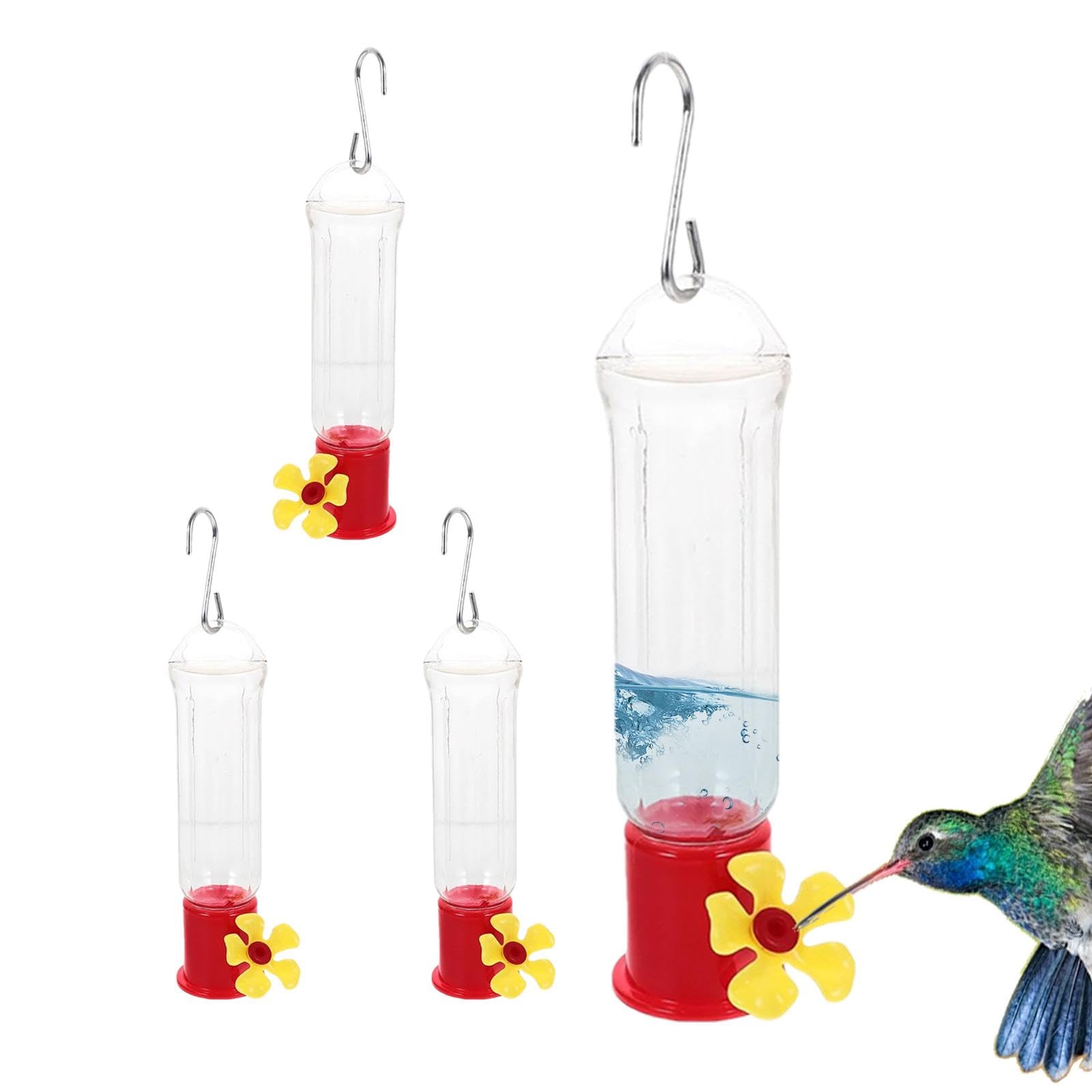 Comedero para colibrí para exteriores, comedero para ventana de colibrí, bebedero para pájaros, 4 unidades comederos para colibríes con alambres colgantes, montaje en ventana, fácil de limpiar y