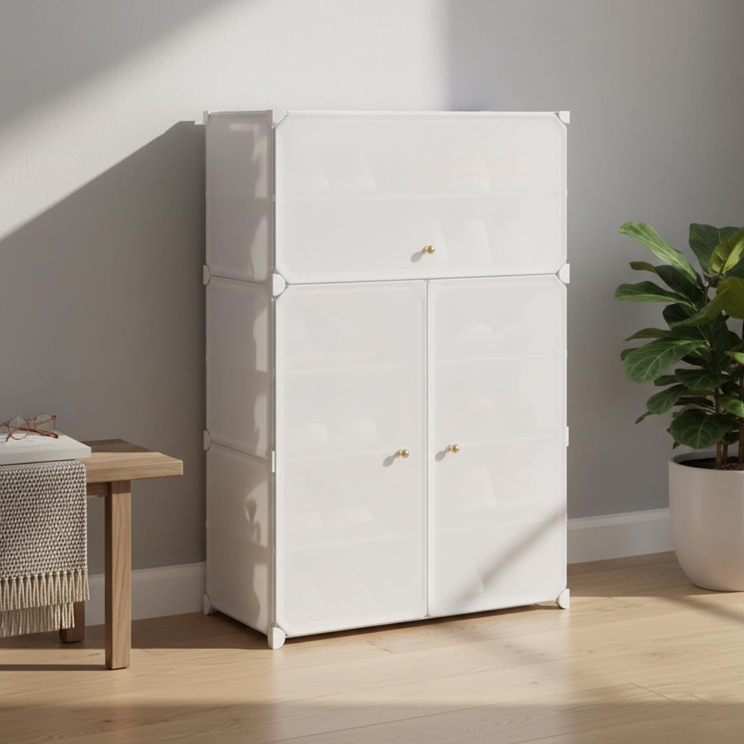 amazon basics Plastic Shoe Rack | 3-Door | 65 × 31 × 93 cm | White | PP + Iron | Stackable, Dustproof, Foldable & Easy Assembly-image-37