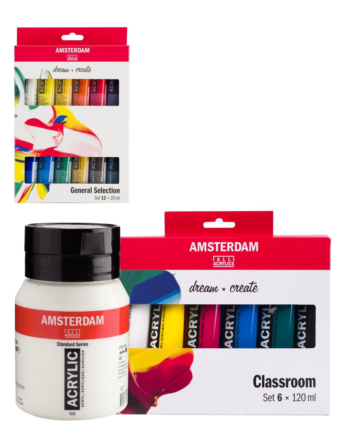 Amsterdam Acrylfarben Mega Set – Farbmischset 12 x 20 ml + Farbtheorie Studien Set 6 x 120 ml + Titanium White 500 ml | Professionelle Acrylfarben für Künstler & Anfänger