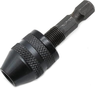 TMAX Black 1/4 Inch Hex Shank Keyless Chuck Adapter To Hold 1/64 Inch to 5/32 Inch 0.3mm to 4mm Conventional or Microsize Drill Bit