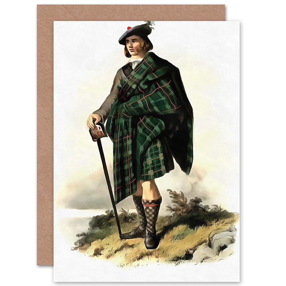 Wee Blue Coo Blue Wee Coo Painting Portrait Highland Clan Scotland Tartan Macleod Greetings Card