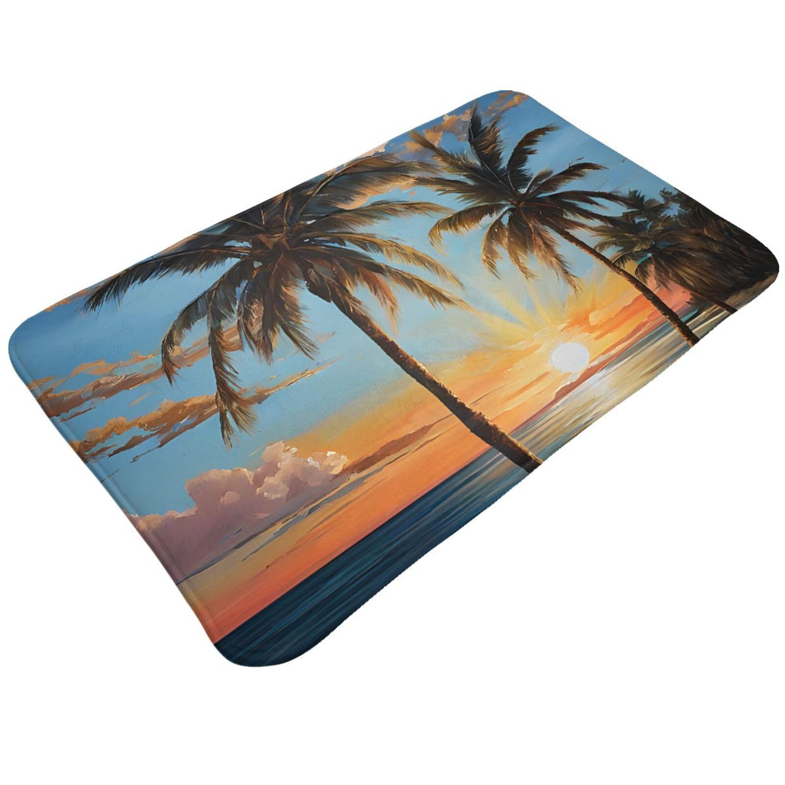 Tropical Sunset Print Living Room Bathroom Kitchen Anti Slip and Absorbent Carpet, Indoor Entrance Door Muddy Floor Mat, Ultra Soft Washable Carpet 21x31.5 Inches