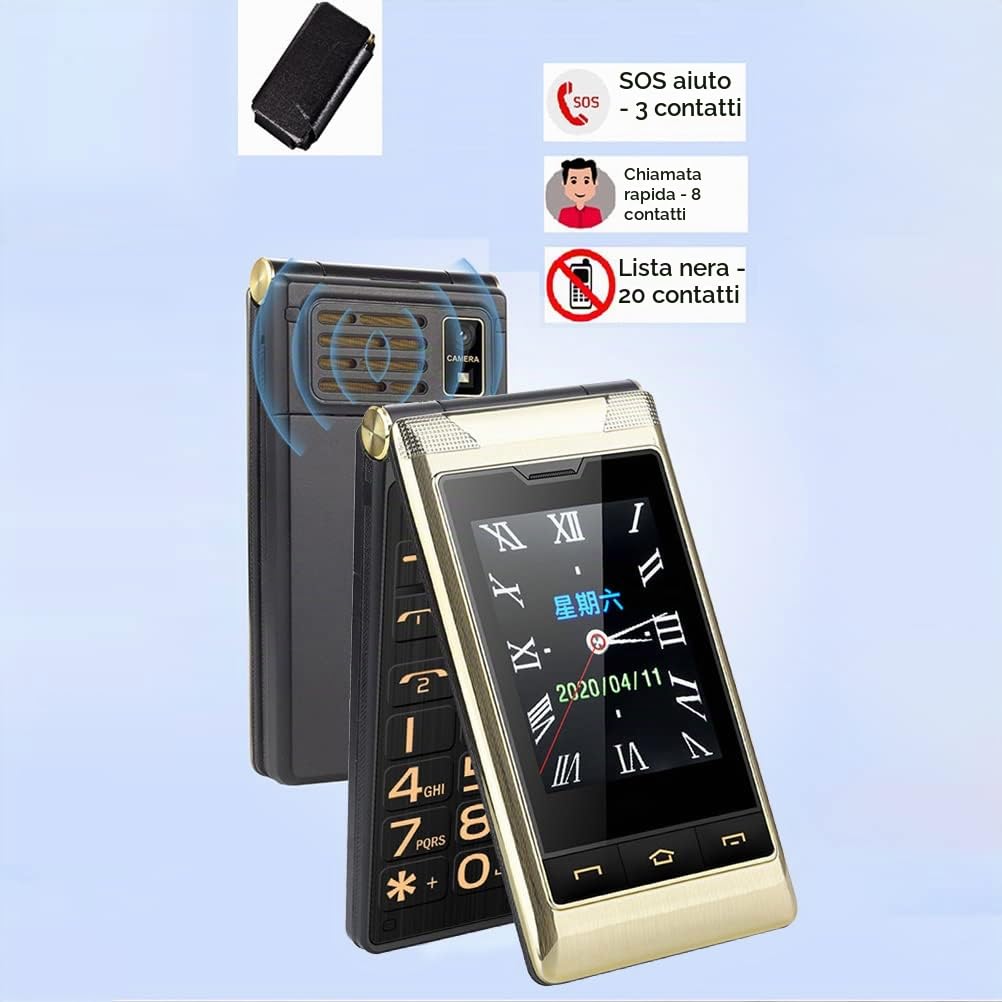 KKPLZZ G10-C Cellulare a Conchiglia per Anziani, Facile da Usare Con Tasti Grandi, Doppio Schermo, Volume Grande e Custodia Protettiva