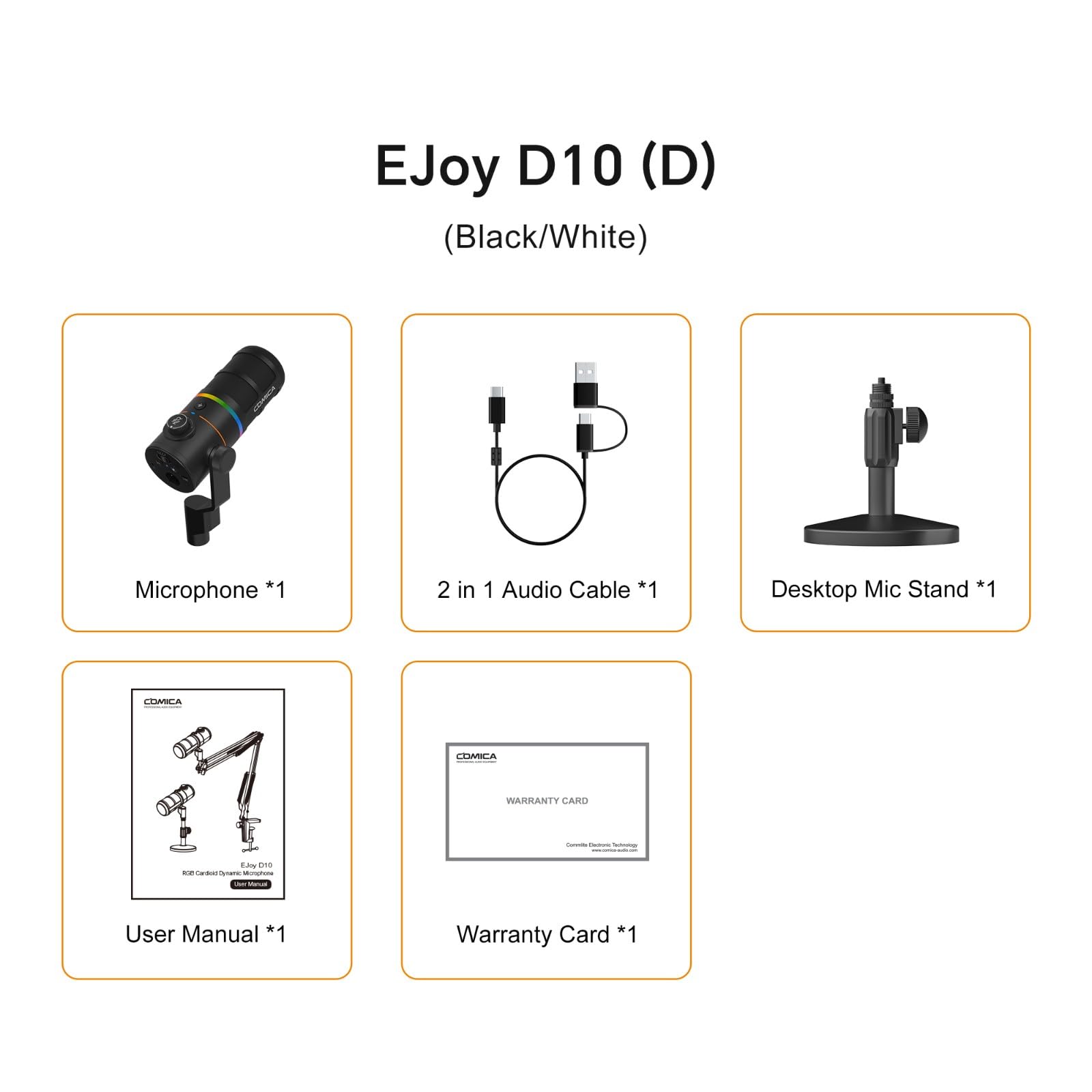 COMICA EJoy D10 D XLR USB Dynamic Microphone with Desktop Stand for Gaming/Live Streaming/TikTok/Podcast Recording,with RGB Light,Mute Button for PC,Smartphone,Computer,Mac,Xbox,PS4/5(Black) - Image 4