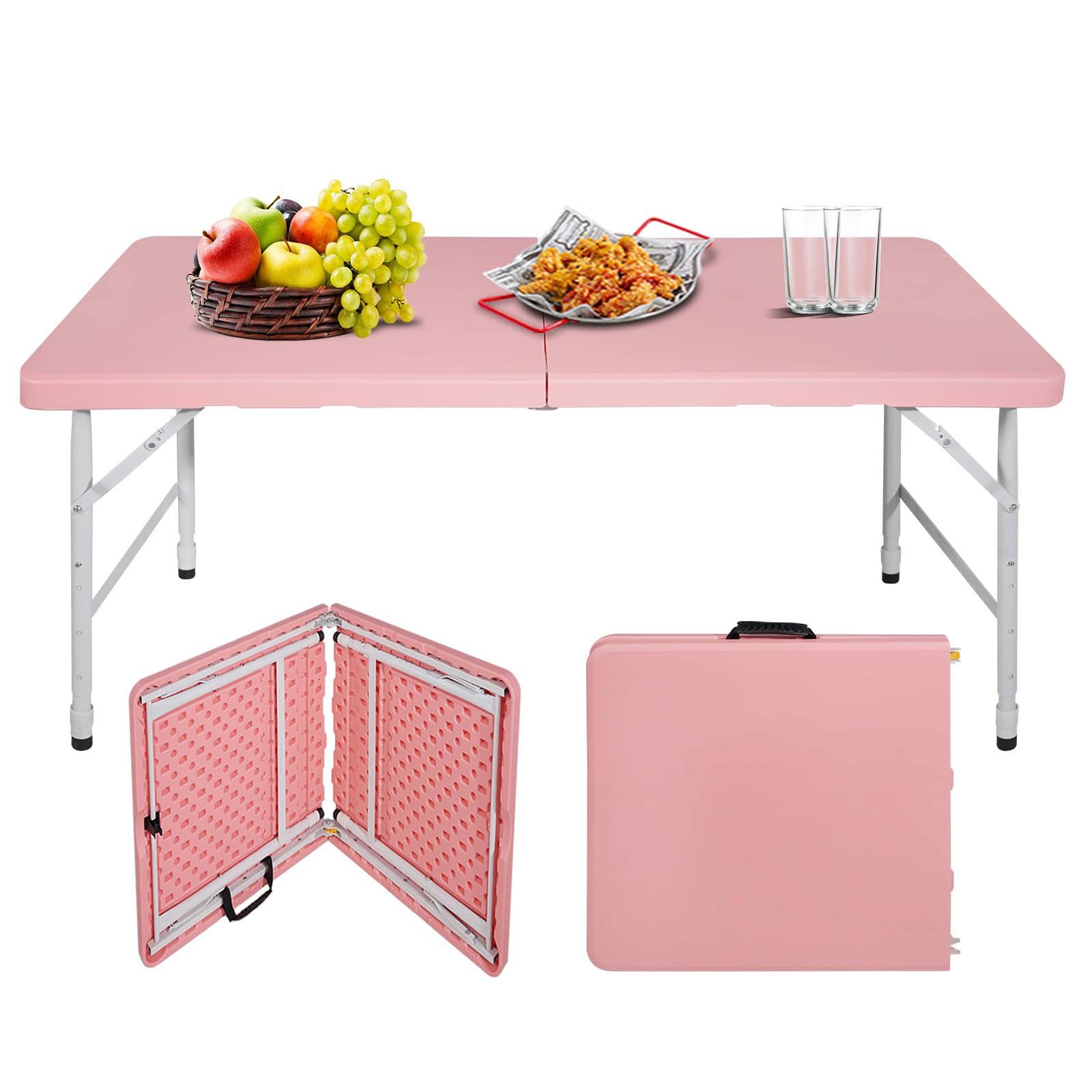 ICSPOID Portable Plastic Folding Table 4ft 6ft 8ft Heavy Duty White Black Picnic Dining Table Fold-in-Half for Camp