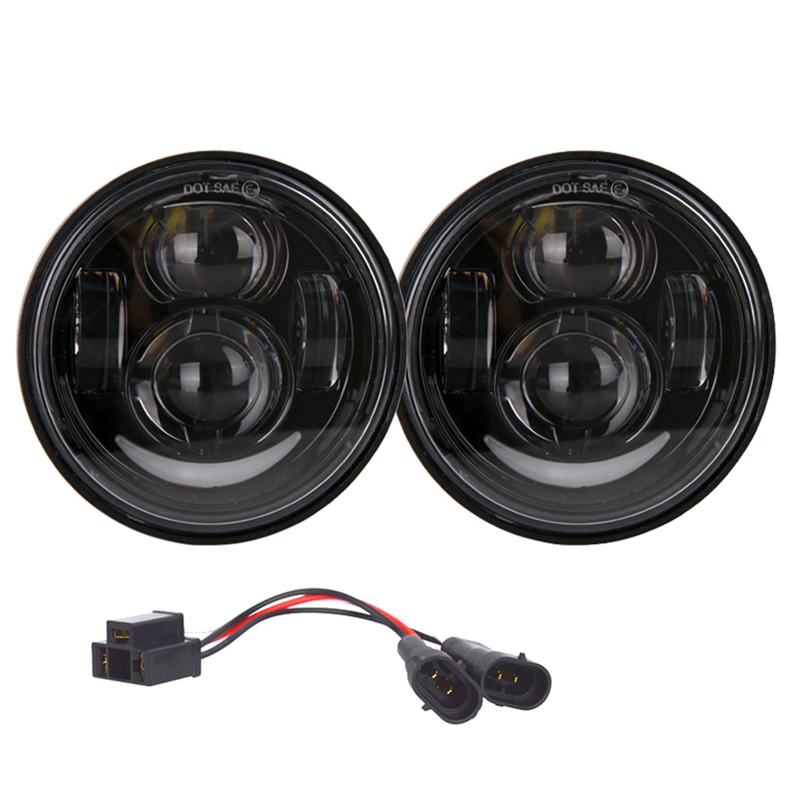SpeeSy Kit de phares à Double LED, Double lentille de projecteur Durable Ronde de 4,65 Pouces pour Phare Fat Bob pour kit de phares à LED pour Moto Dyna Fat Bob, Noir