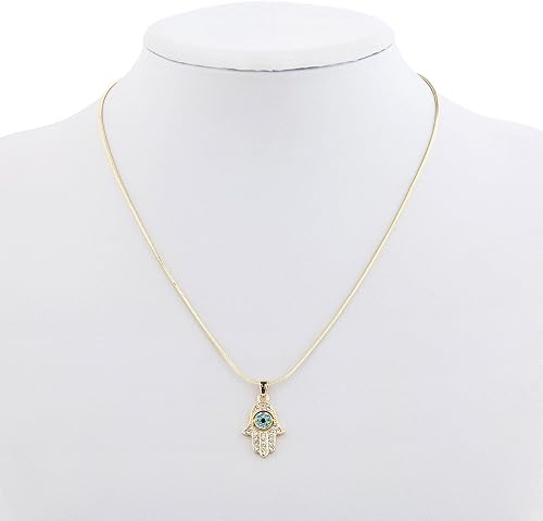 Miniatura 2 de Meiligo Collar con colgante de palma de Fátima para mujer, diseño de hip-hop, color azul