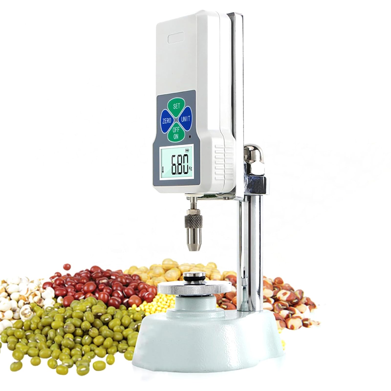 Probador digital de dureza de grano, durómetro de partículas con carga máxima de 20 kg, división de carga de 0,5 kg, diseño seguro para investigación y enseñanza, unidad de conmutación de kg y N