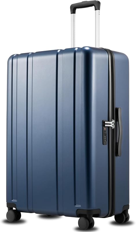 Large Checked Hard Shell Suitcase, Blue, 28"