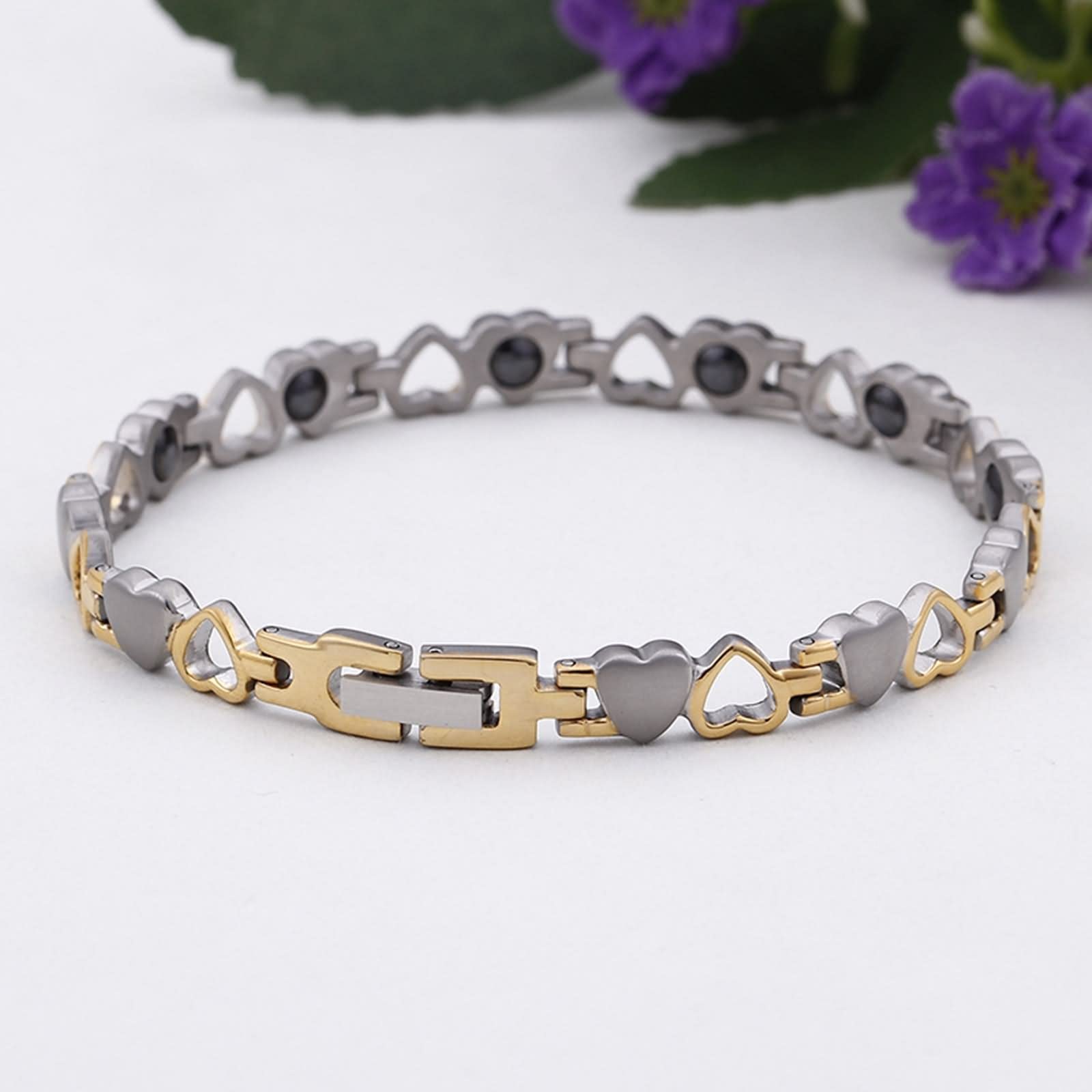 Pulseras Acero Inoxidable Hombre, Brazalete Joya Hombre Pulsera Amor Imán Plata Oro B 205X7mm para Aniversario