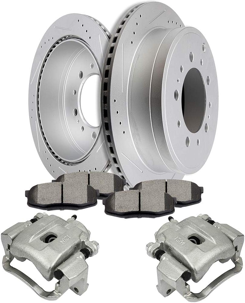 SCITOO Rear Brake Kit [4] Brake Pads [2] Brake Rotors [2] Brake Disc Calipers w/Bracket Compatible With 2008-2015 for Toyota for Sequoia,2007-2015 for Toyota for Tundra