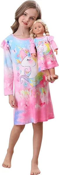 Bow Dream Cute Girls Dress Kids Clothes and Matching American Girl Doll Clothes for Girls Pink Horse