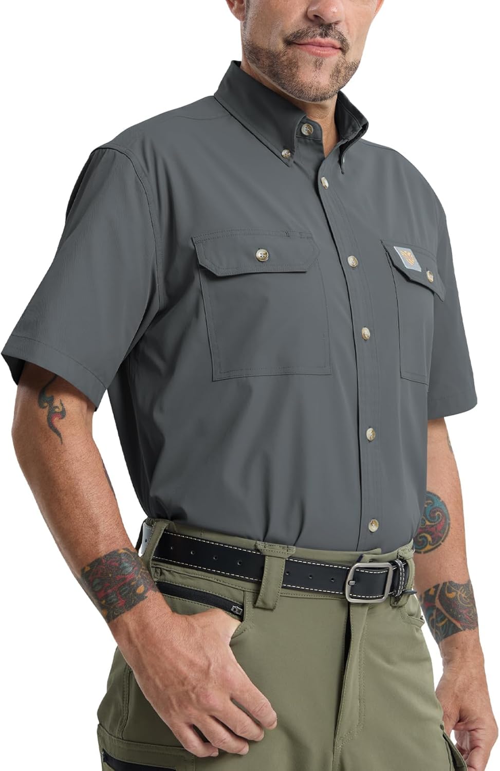 Mens Regular Fit Work Utility Shirt Midweight with Two Chest Pockets Wrinkle-Resistant Industrial Work Wear - Image 2