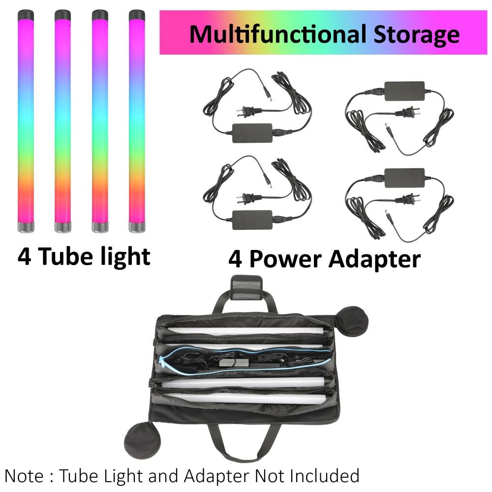 Bolsa de transporte de luz LED RGB para cuatro luces de 2 pies, funda de tela Cordura resistente al agua con compartimentos acolchados, funda para asa y bolsillo para accesorios para