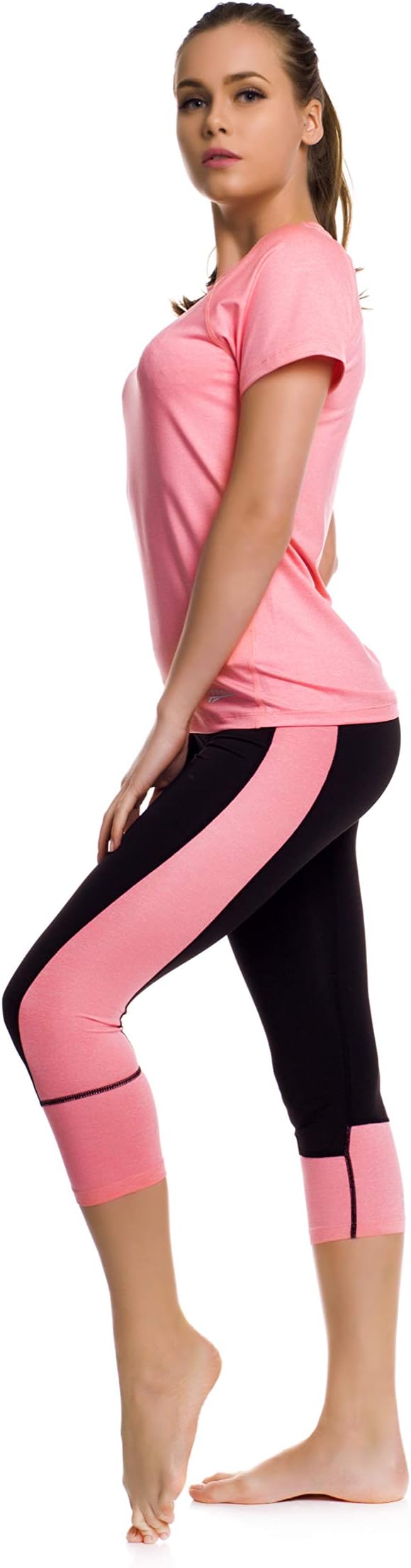2 Pieces Sets Stretch Activewear Women's Gym Yoga T-Shirt and Leggings Pants Workout Outfit