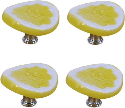 Pomos de gabinete con forma de limón, pomos de cerámica para gabinetes, manijas de puerta de armario, tiradores de cajón, 4 unidades, color