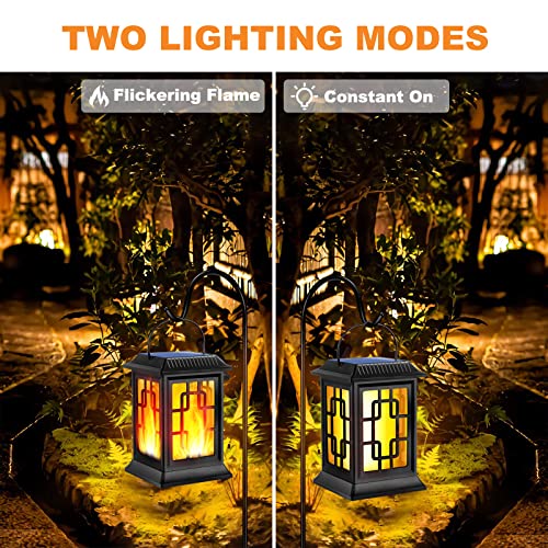 Ollivage Solar Lanterns Outdoor, Waterproof Hanging Solar Lanterns, Garden Lanterns Solar Powered Flame Lights LED Lanterns Lights for Patio Pathway Deck Yard (2 Pack)