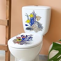 Vista 7 de 4 calcomanías autoadhesivas para asiento de inodoro bajo el mar, vida marina, acuarela, animales marinos, peces, algas marinas, coral