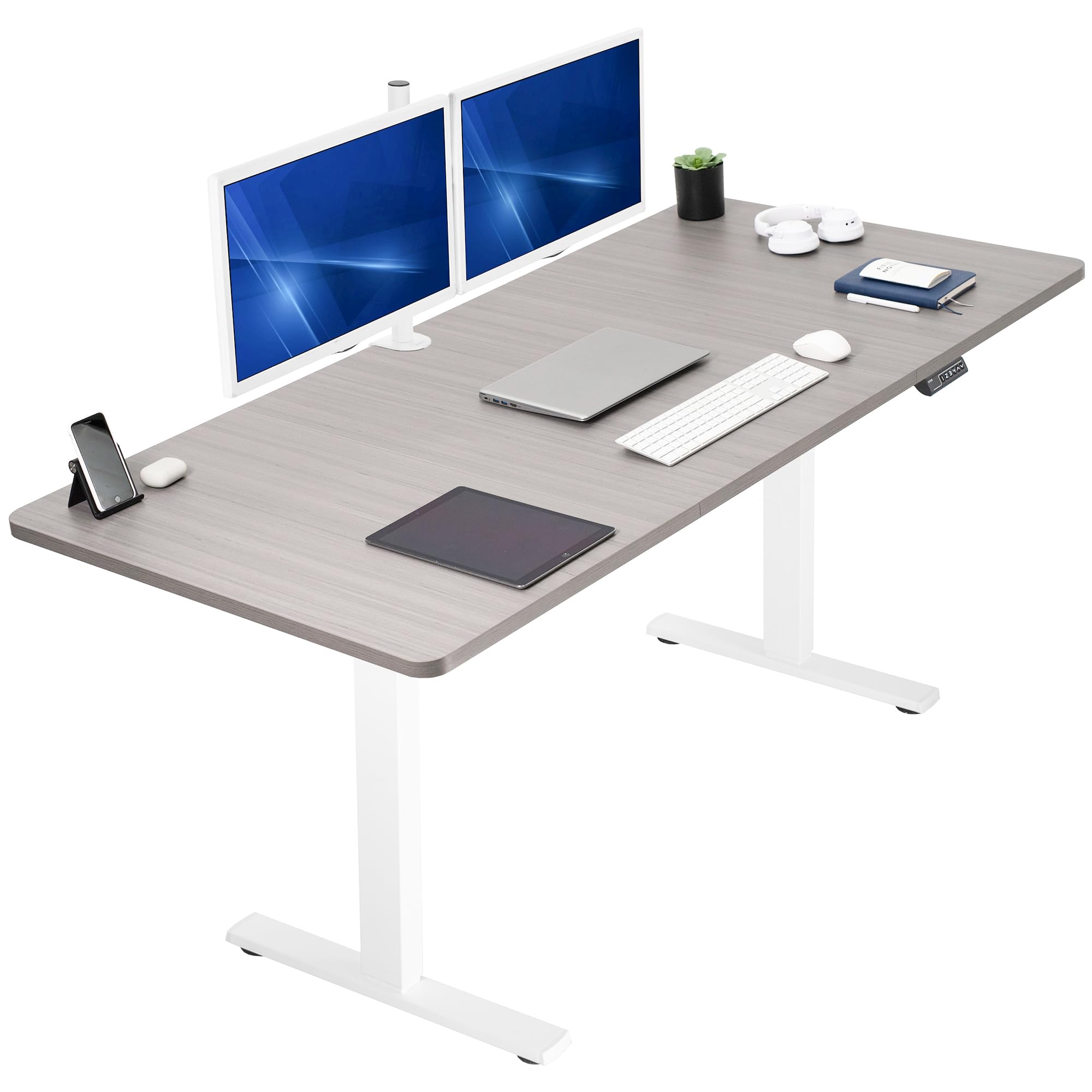 VIVO Electric 71 x 36 in Standing Desk, Memory Height Adjustment, 1B Series, Holds 220 lbs, Dark Gray Top White Frame, DESK-KIT-1W7G-36