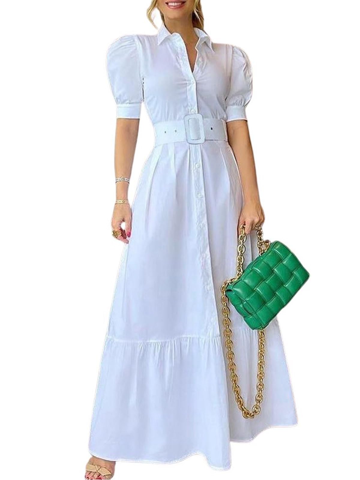 utcoco Womens Striped Button Down Shirt Dress