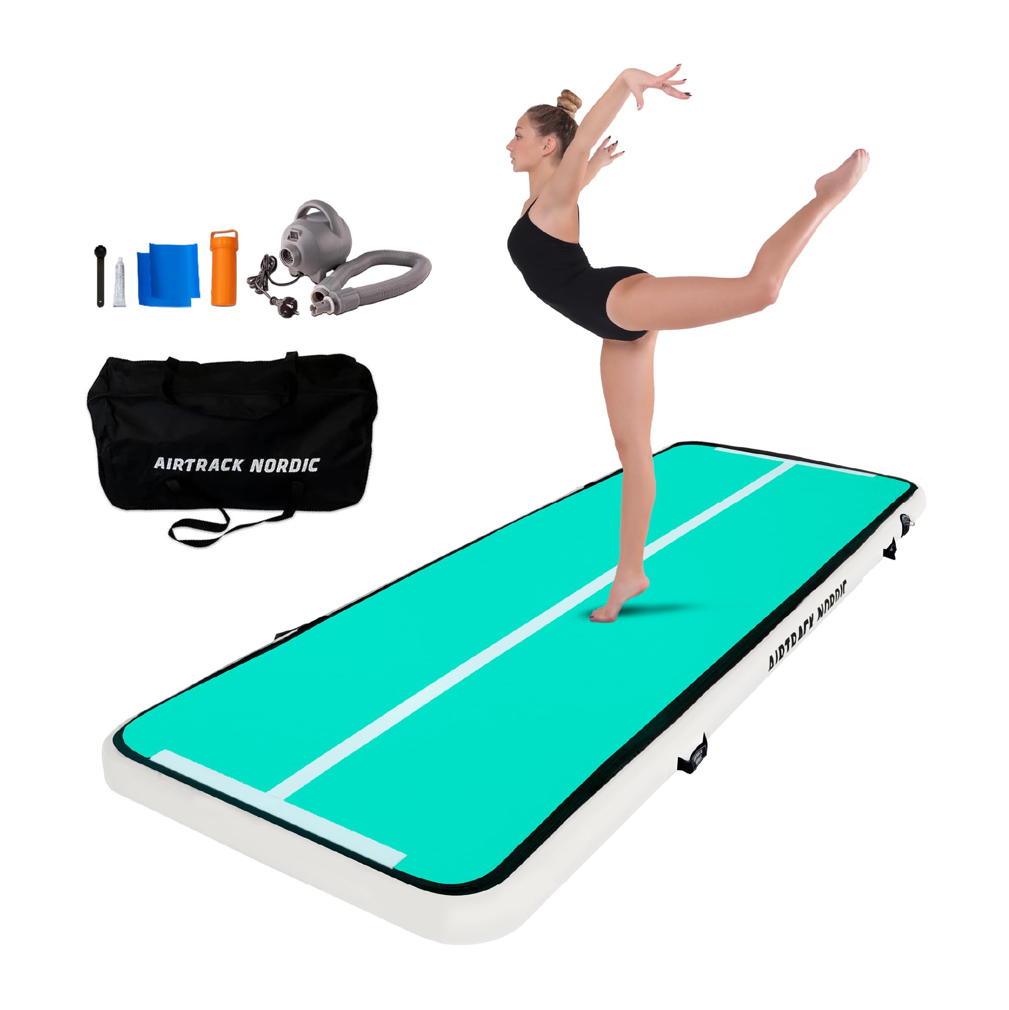 AirTrack Nordic Home Special Edition Air Track 3m/4m/5m/6m/7m/8m con pompa ad aria, tappeto ginnastica artistica da casa, tappetino gonfiabile resistente e facile da trasportare, per ginnastica, yoga