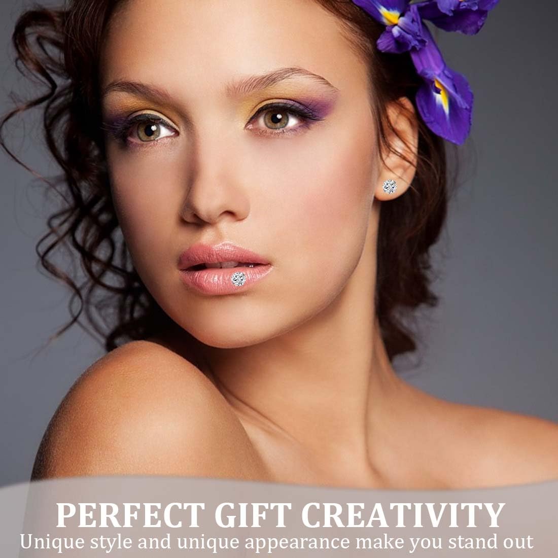 3 Pezzi Piercing Labret In Titanio - Senza Filettatura - 16G Con CZ - Per Labbra, Trago, Elice - Foto 4