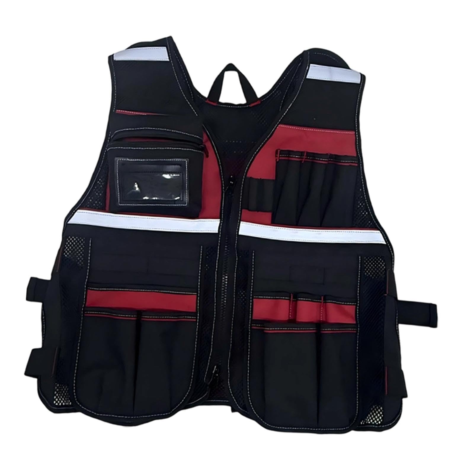 Chaleco Portaherramientas Ligero para Adultos, Ideal para Trabajos de Mantenimiento Al Aire Libre Y Fontanería, Color Negro Y Azul, negro y rojo