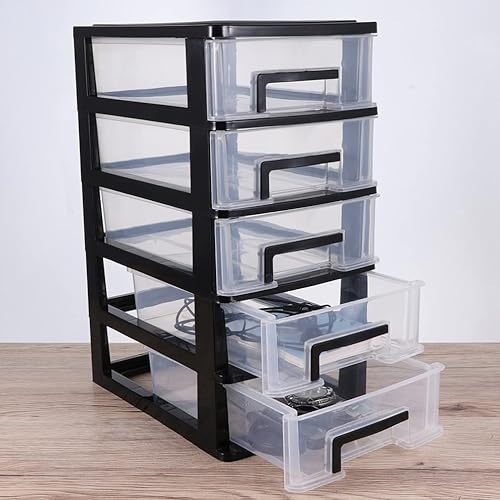 Miniatura 5 de Angoily Organizador de escritorio con cajón de 5 capas, organizador de almacenamiento de escritorio, caja de almacenamiento transparente para