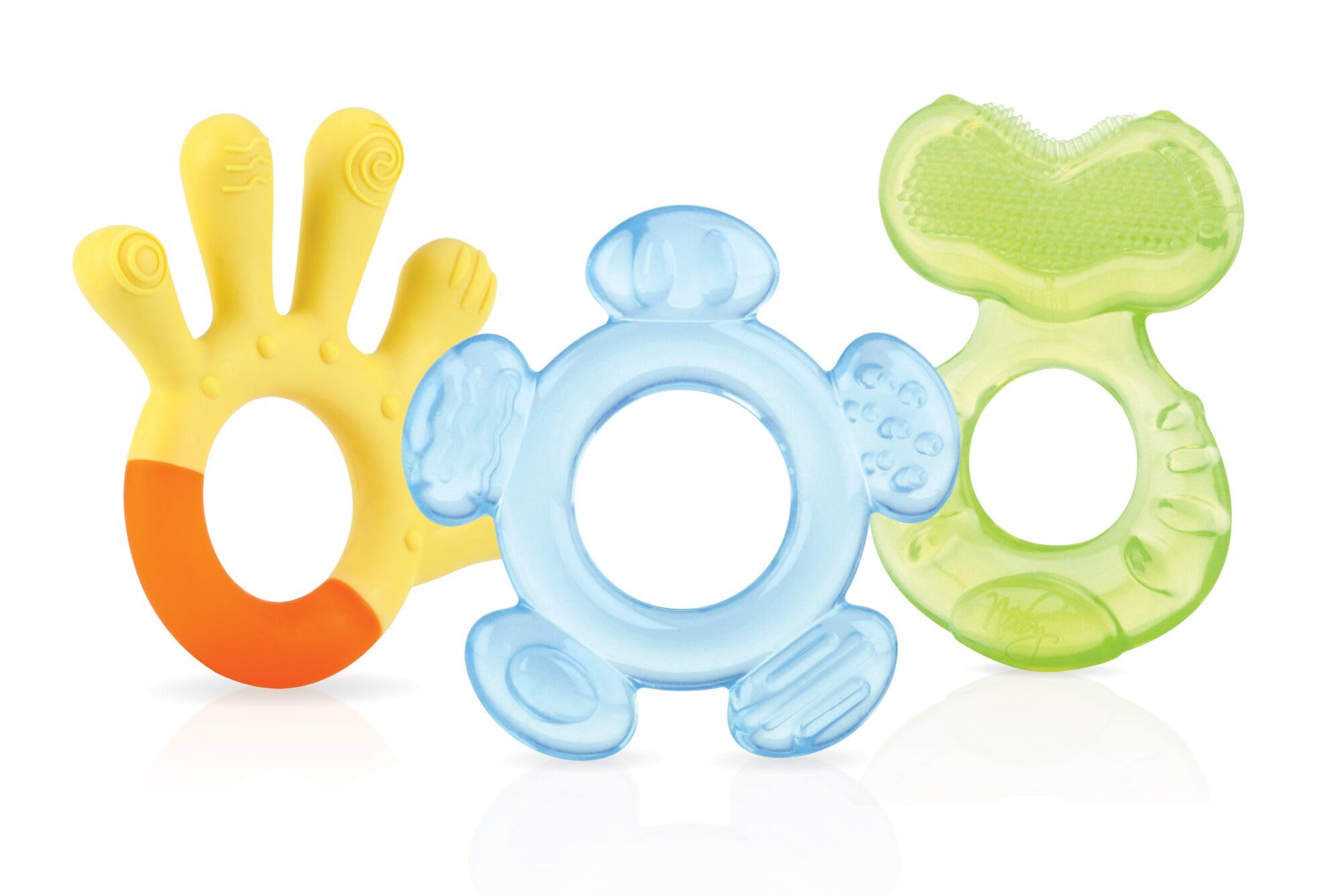 Nuby - Ensemble de Dentition en 3 Étapes - Lot de 3 Anneaux de Dentition pour Bébé - Surfaces Texturées - Compatible avec le Réfrigérateur - 3 mois + - 1