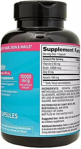 Miniatura 4 de Members Mark Biotin 10,000mcg con queratina 100mg (250 unidades) (2 unidades)