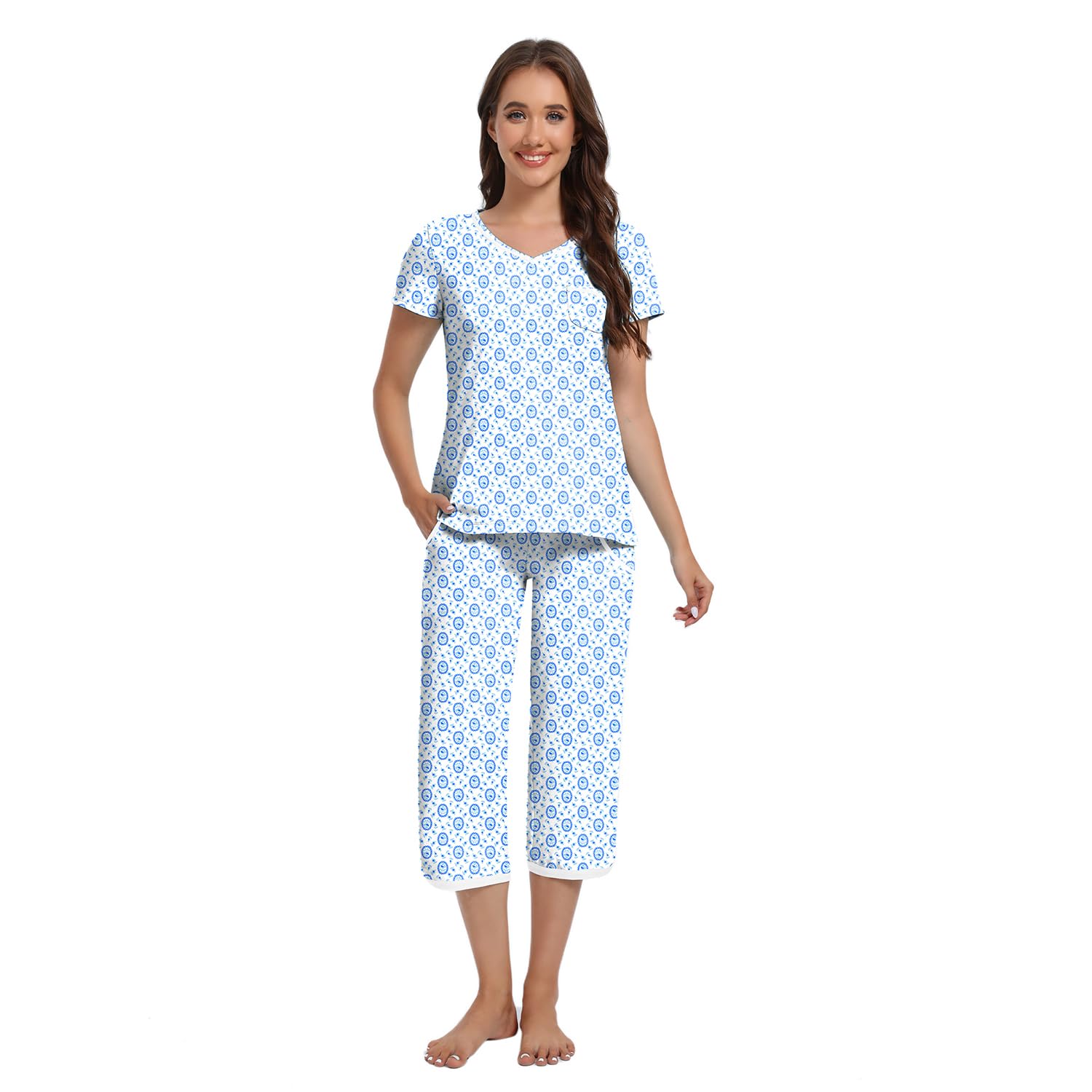 IZZY TOBY Womens Sleepwear Tops With Capri Pants Pajama Sets