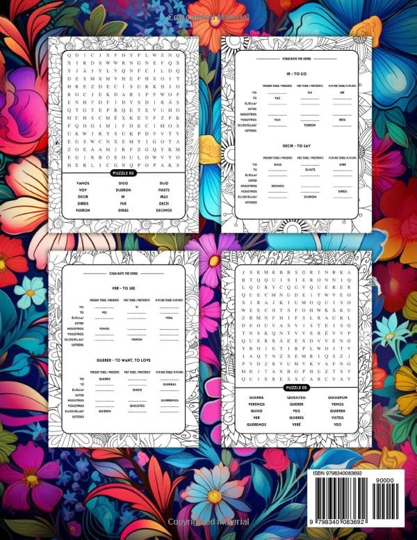 Spanish Irregular Verbs Word Search Large Print Puzzle Book: with Solutions and Translations, for Beginners, Adults, Kids and Seniors - Image 2