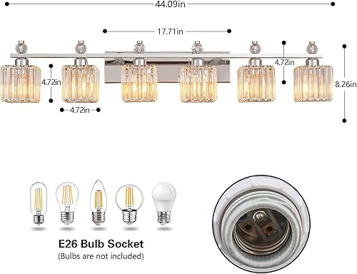 Miniatura 5 de Luces de tocador de 6 luces modernas de cristal cromado para baño, accesorios de iluminación de tocador de baño de cristal sobre espejo