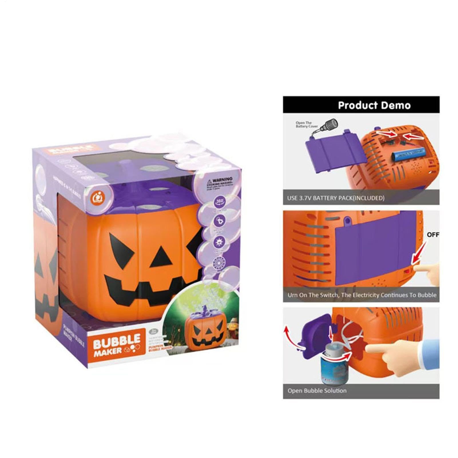 Halloween Pumpkin Bubble Machine - Sound Light Blower, Party Decor Toy