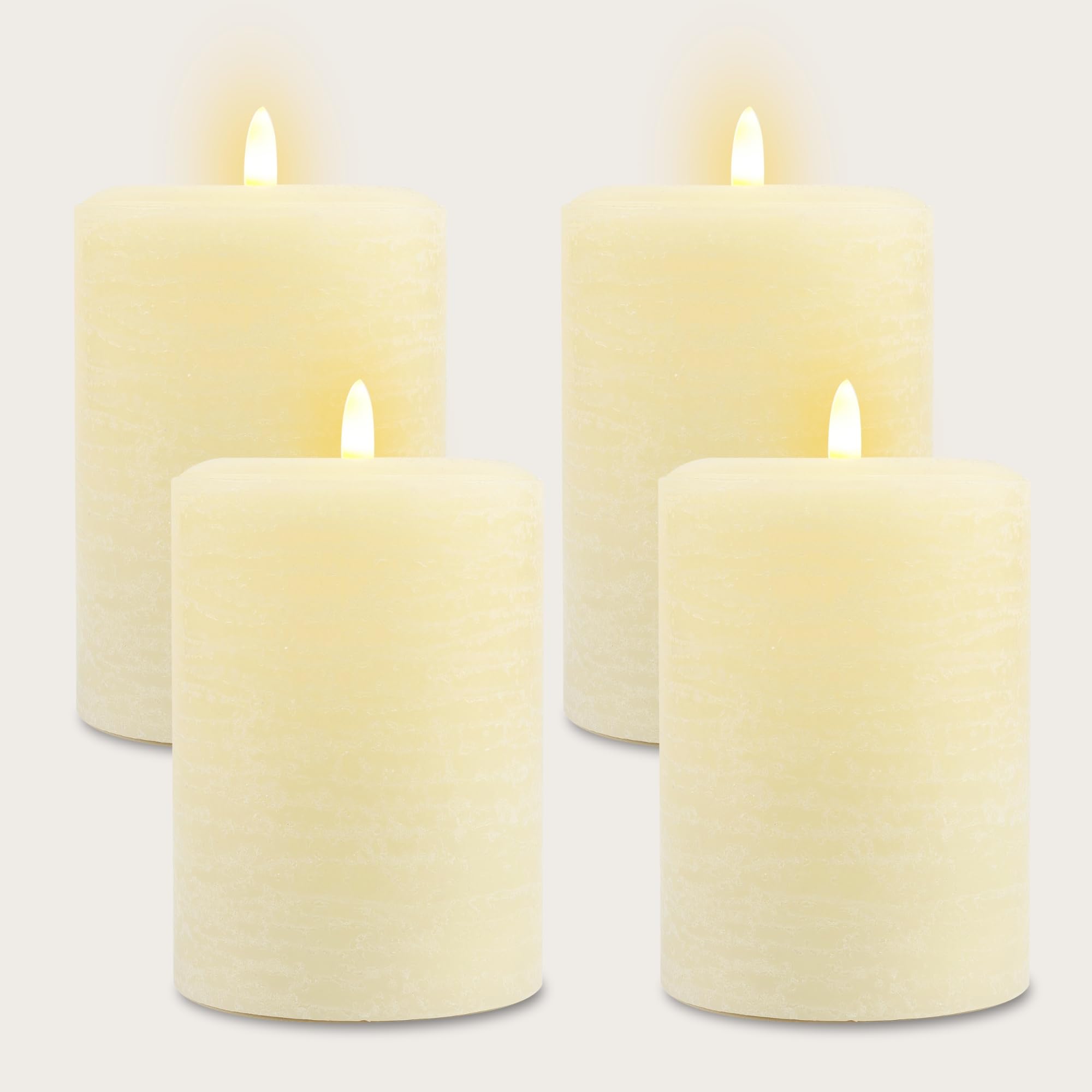 LumiPur Signature Collection Natural Glow Flickering Flameless 4 Pack LED Wax Pillar Candle (4 Pack 3.5" x 5", Linen White)
