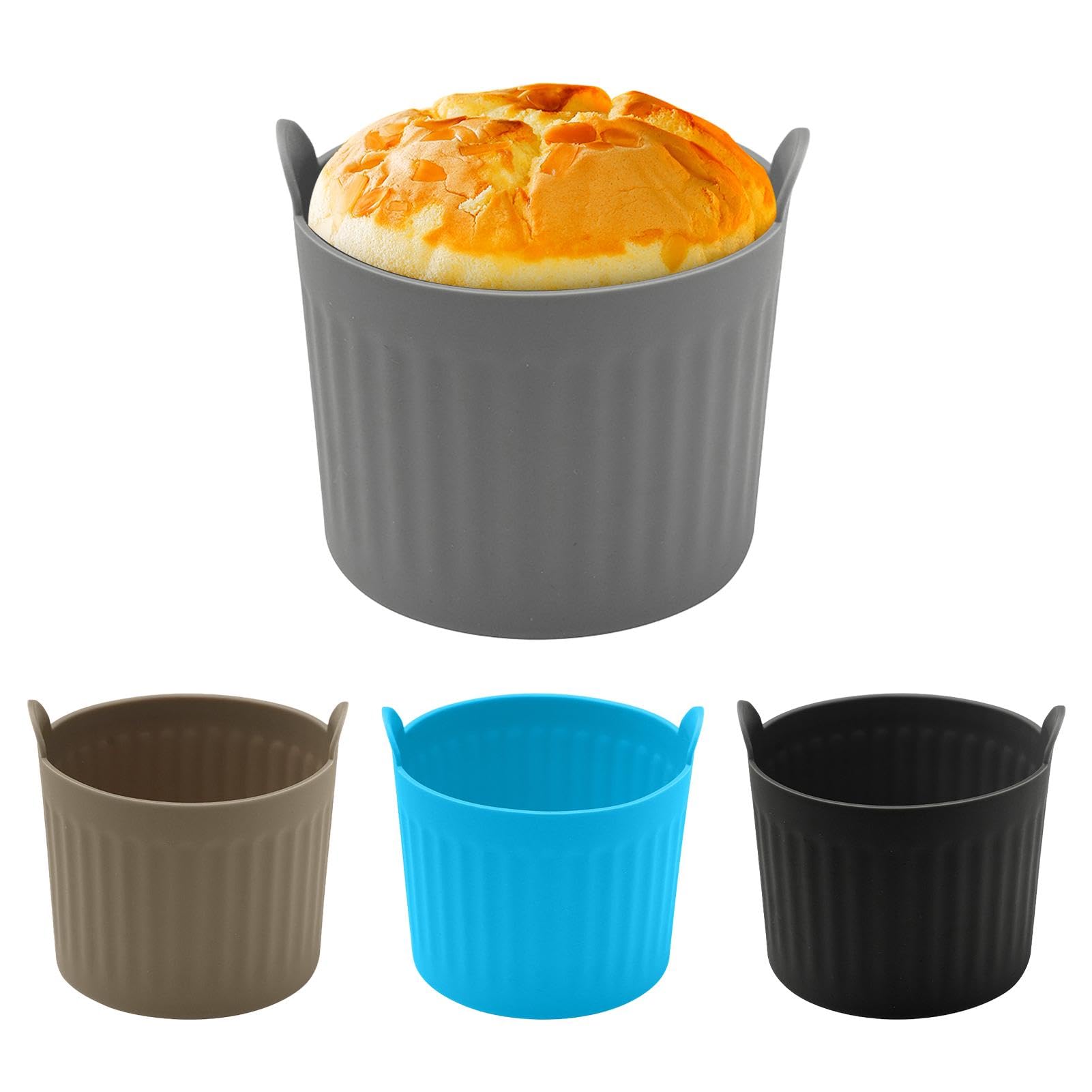 4Pack Air Fryer Baking Ramekins, Silicone Ramekins for Air Fryer, Easy Release Baking Cakes Moulds Egg Poached Fried Egg Mould, Bakeware Set for Eggs, Cupcakes, Muffins, Puddings