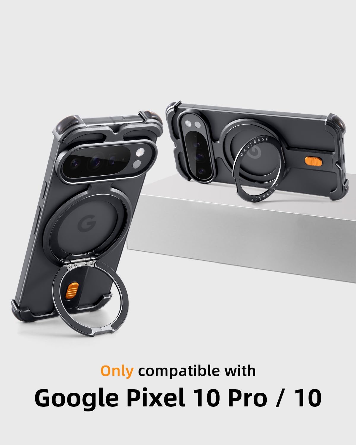 OATSBASF Bumper Case for Google Pixel 10 Pro/Pixel 10, with 360° Rotatable Magnetic Kickstand, Minimalist Aluminum Metal Protective Shock Frameless Case, Black