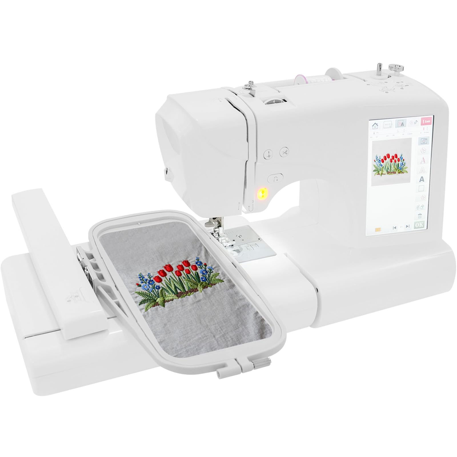 Machine à broder 2 en 1 et machine à coudre contrôlée par ordinateur, machine à broder avec pédale de pied, lampe LED, 2 cadres de broderie, écran tactile, motif de broderie 96 et patron de couture