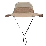 Home Prefer Men\'s Sun Hat UPF 50+ Wide Brim Bucket Hat Windproof Fishing Hats (Milk Khaki)