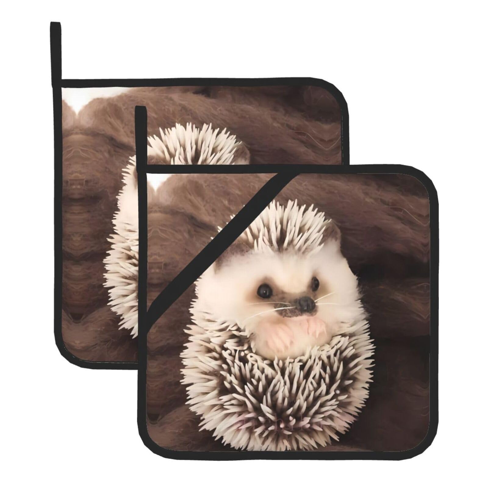 YYHHAOFA Baby Hedgehog Prints Square Hot Pads for Kitchen Counter - Waterproof Pot Covers with Hanging Loop - Thick Heat Resistant Trivets for Microwave & Oven (2-Pack)
