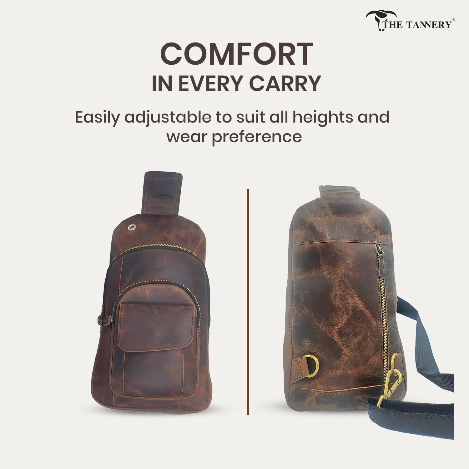 The Tannery Handmade Buffalo Leather Multipurpose Travel Hiking Crossbody Chest Backpack with Adjustable Shoulder Strap, Thanks Giving (Dark Brown, Small) - Image 7