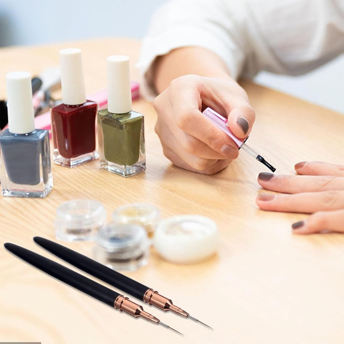 5 Pezzi Pennelli Per Unghie,Pennello Sottile Nail Art Pennelli Set,Pennelli Per Nail Art,Per Disegnare Linee Fini Attrezzo(Nero,7/9/11/15/25 Mm)