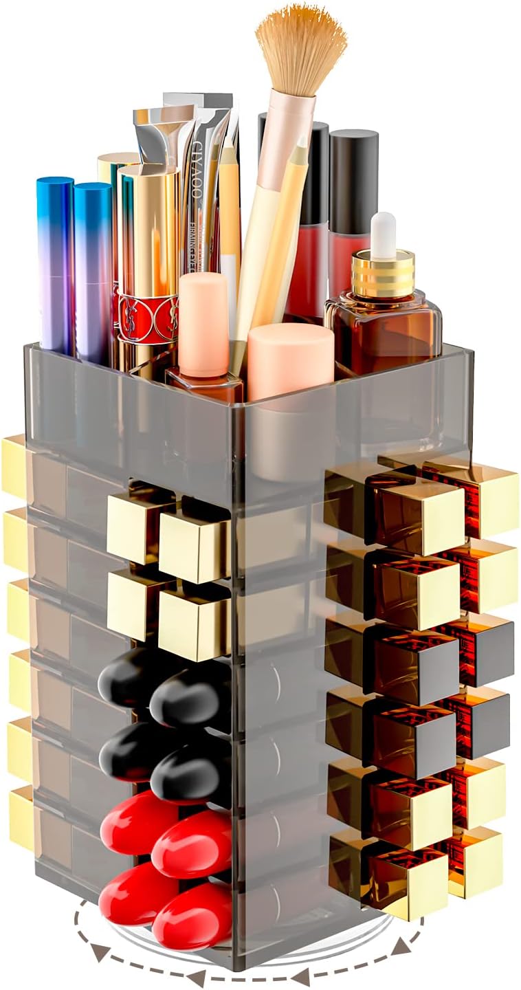 lexvss Lipstick Holder Organizer, 53 Slots Lip Gloss Storage Organizer, Rotating Cosmetic Lipsticks Display Stand Tower for Vanity Countertop Makeup Dresser Counter (Black)