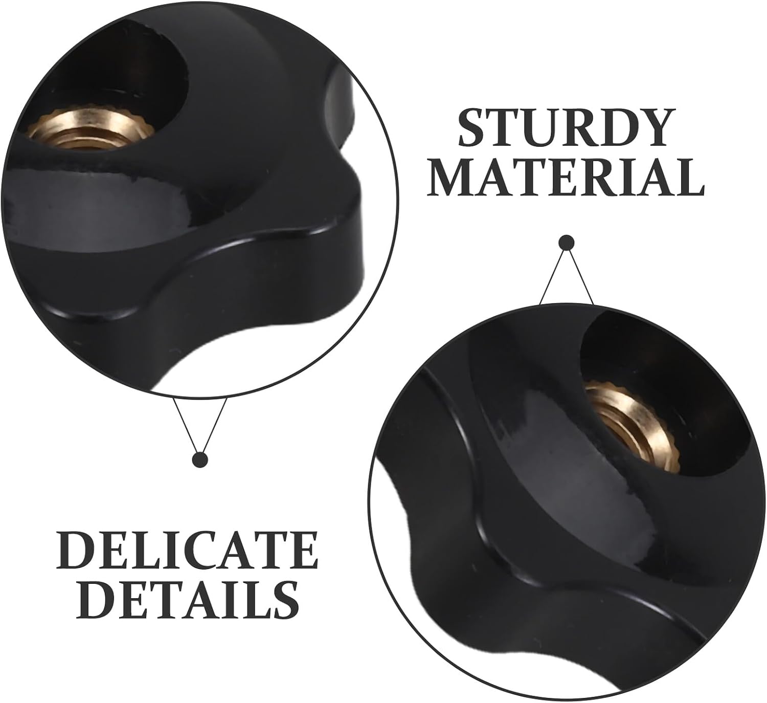 12pcs Black Star Knobs 1/4" Female Threaded Hexagon Socket Nuts for Industrial Clamping and Hand Tightening Tools Through Hole Design
