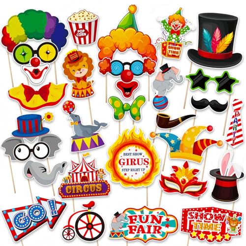 Acessórios para cabine fotográfica de carnaval, 30 peças de decoração de carnaval, decoração para festas com tema de circense, fundo de aniversário circense