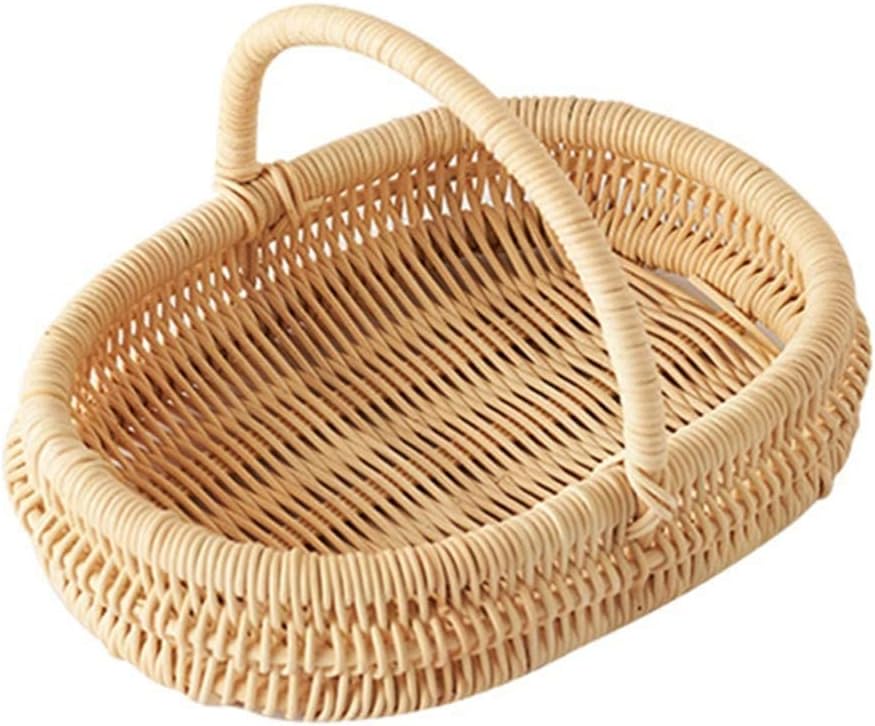 Rattan Picnic Basket Easter Basket Outdoor Fruit Storage Basket, Party Supplies (28x23x21cm)