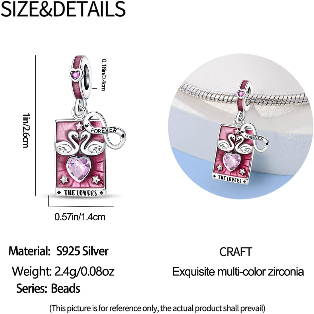 LNQOBU 925 Sterling Silver Charms for Bracelets & Necklaces 5A Cubic Zirconia Tarot Cards Dangle Pendant,Charms Beads Gift for Women Jewelry - Image 6