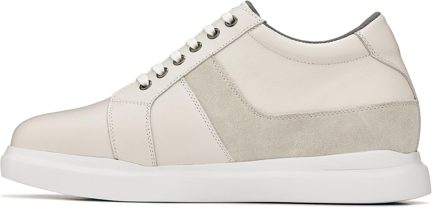 CALTO Men's Invisible Height Increasing Elevator Shoes - Off White Lightweight Leather Lace-up Fashion Sneakers - 3 Inches Taller - K1531 - Size 9 D(M) US - Image 3