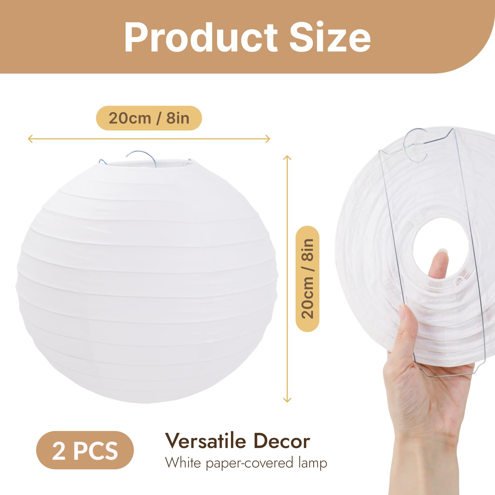 Abat-Jour Ronde 20 Cm Blanc Lot De 2 - Lanterne Papier Scandinave Pour Décoration Intérieur Extérieur, Mariage Et Fêtes