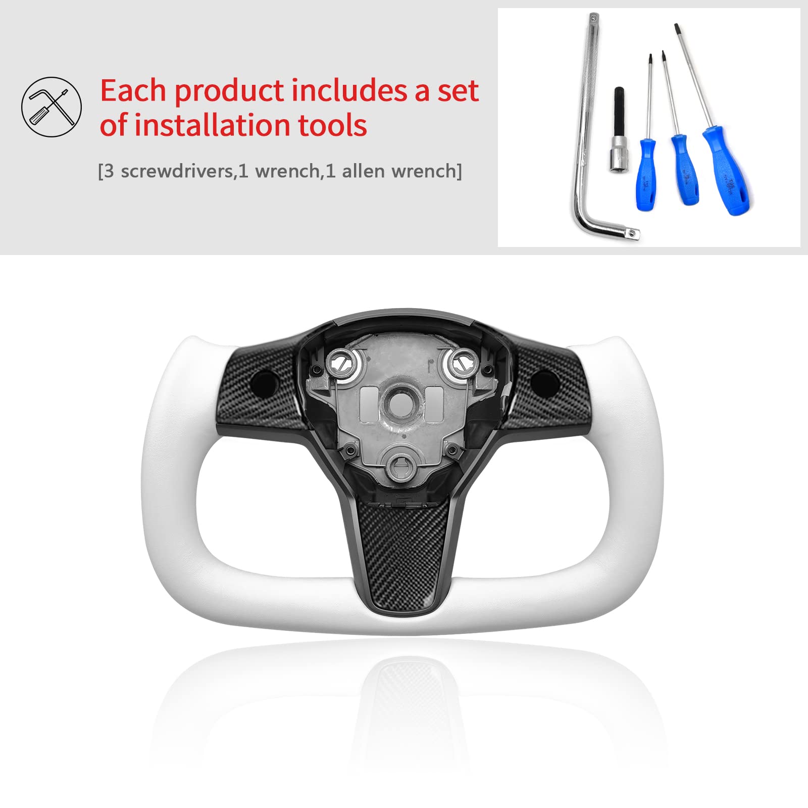 YAMUDA Compatible with Model 3 and Y of all years Modified Carbon Fiber Steering Wheel Aircraft Disc Square White